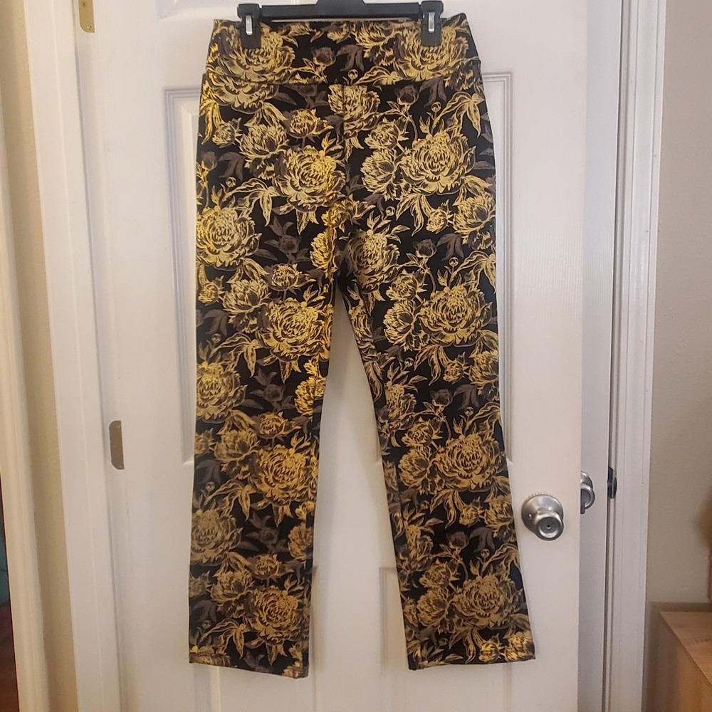 Soft Surroundings‎ sz S gold foil moonstruck floral pull on pants wearable art